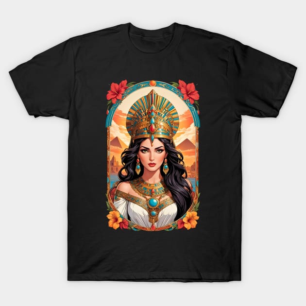 Cleopatra Queen of Egypt retro vintage floral design T-Shirt by Neon City Bazaar